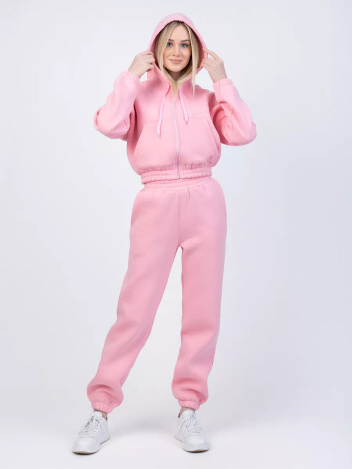 Damen Fleece-Pullover und Jogginghose-Set mit Kängurutasche und elastischem Bund Drune