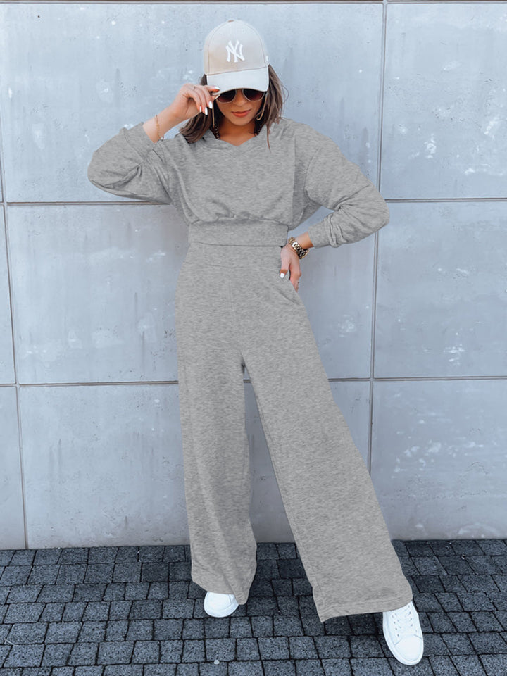 Damen lässiger Jumpsuit mit weitem Bein und praktischer Kapuze Drune
