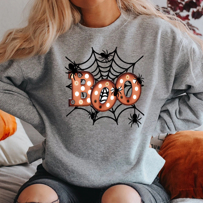 Damen Sweatshirt mit kreativem Halloween-Spinnennetzdesign Drune