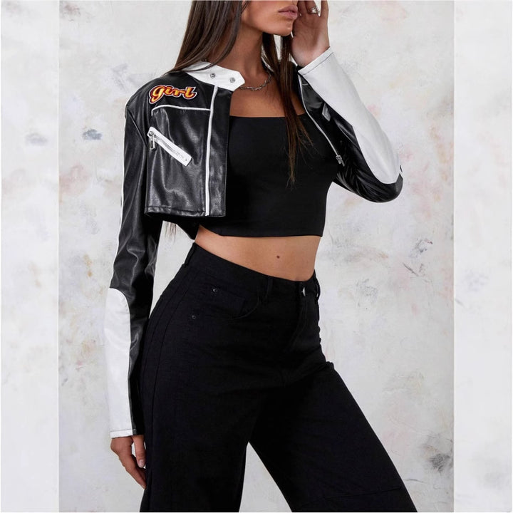Damen modische cropped Kunstlederjacke Drune