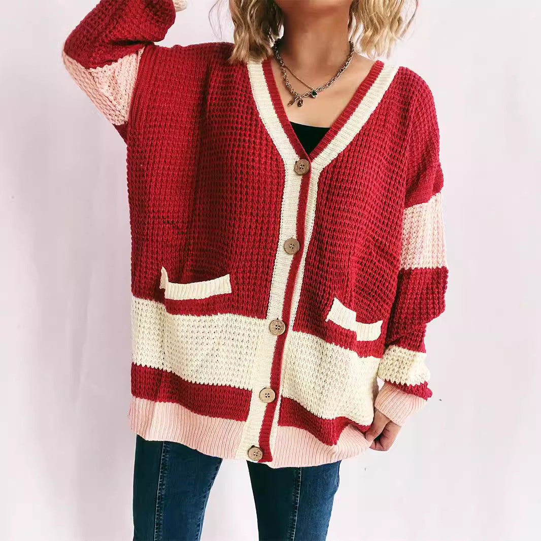 Damen Strickjacke mit modernen Streifenmustern und praktischen Taschen Drune