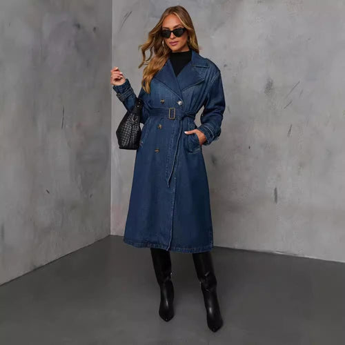 Drune | Langer Denim-Trenchcoat - Klassisch & Zeitlos - Mit Knöpfen - Lässige Herbst-Oberbekleidung