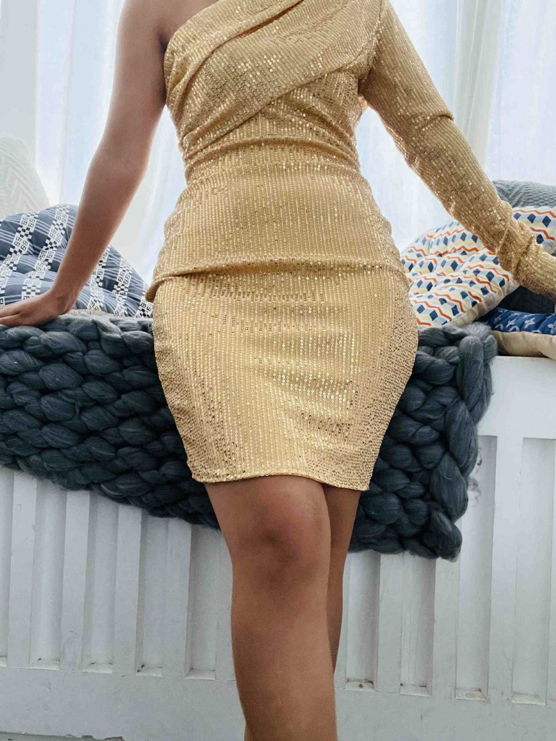 Damen Glitzerndes Abendkleid mit asymmetrischem Design und figurbetontem Schnitt Drune