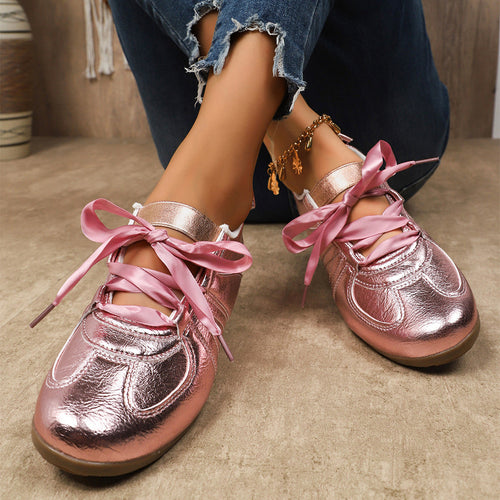 Damen Sportliche Sneaker mit glänzendem Metallic-Obermaterial und bequemer Schnürung Drune