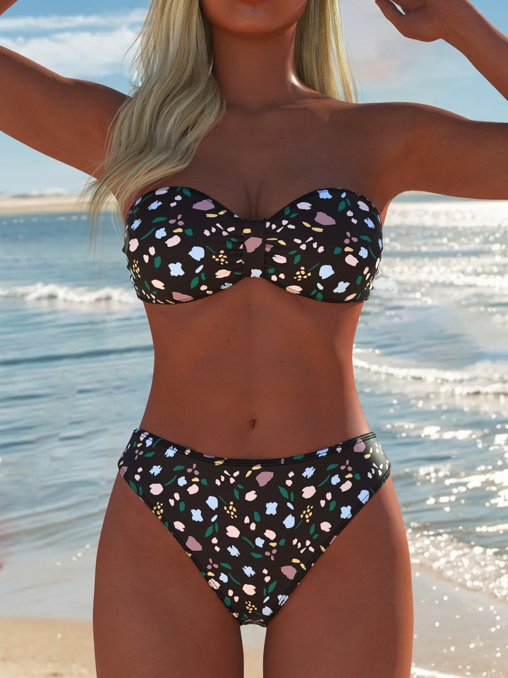 Damen Sportliches Bikini-Set mit Wickeldesign und hohem Bund Drune