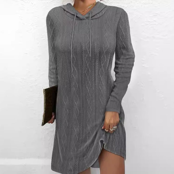Damen Hoodiekleid mit seitlichem Schlitz und Kabelstrickmuster Drune