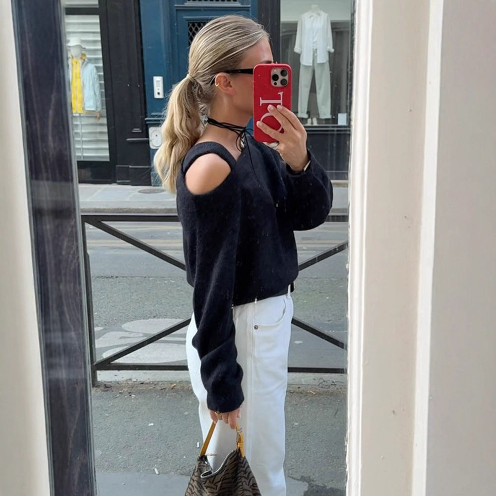Damen Oversized Strickpullover mit Cut-Out-Ärmeln Drune