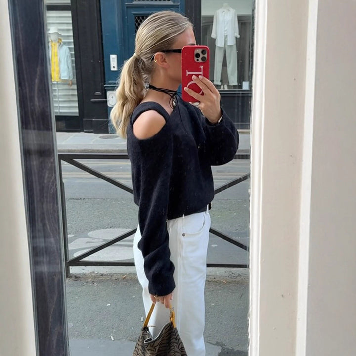 Damen Oversized Strickpullover mit Cut-Out-Ärmeln Drune