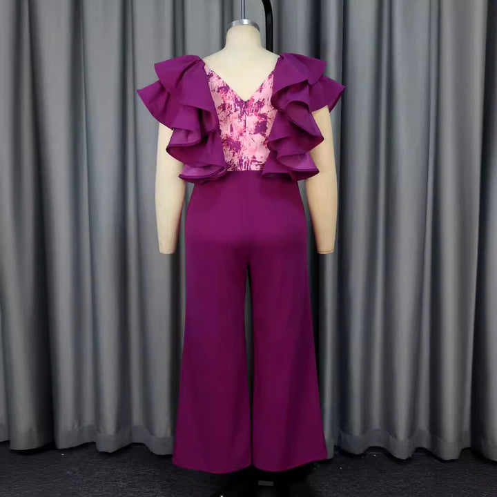 Damen eleganter Jumpsuit mit voluminösen Rüschendetails Drune