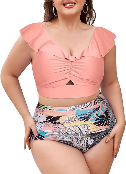Damen Hochtailliertes Bademoden-Set mit Rüschendetails Drune
