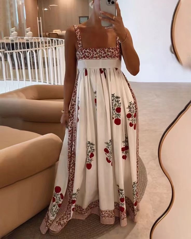 Damen Langes Sommerkleid mit floralen Akzenten und breiten Trägern Drune
