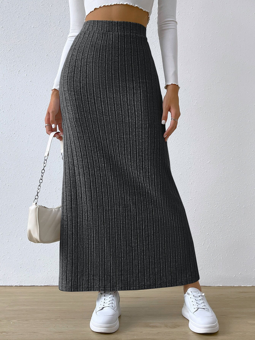 Damen Maxirock mit elegantem Rippendesign und seitlichem Schlitz Drune