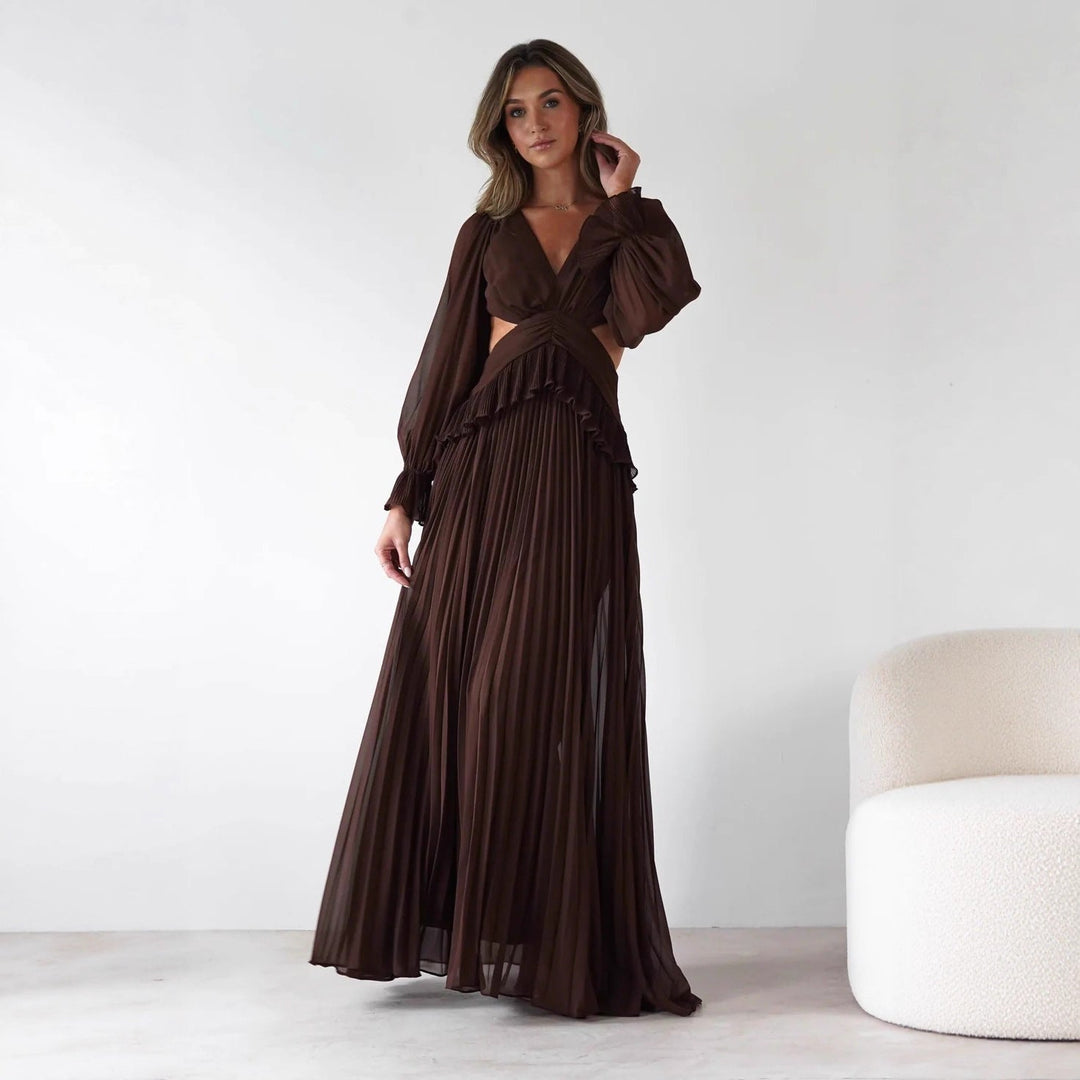 Damen Maxi-Kleid mit weitem Schnitt und Rüschendetails Drune