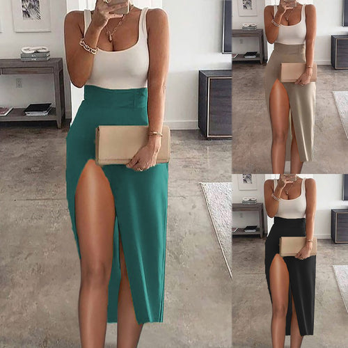 Damen eleganter Maxirock mit bequemen Schlitzdetails Drune
