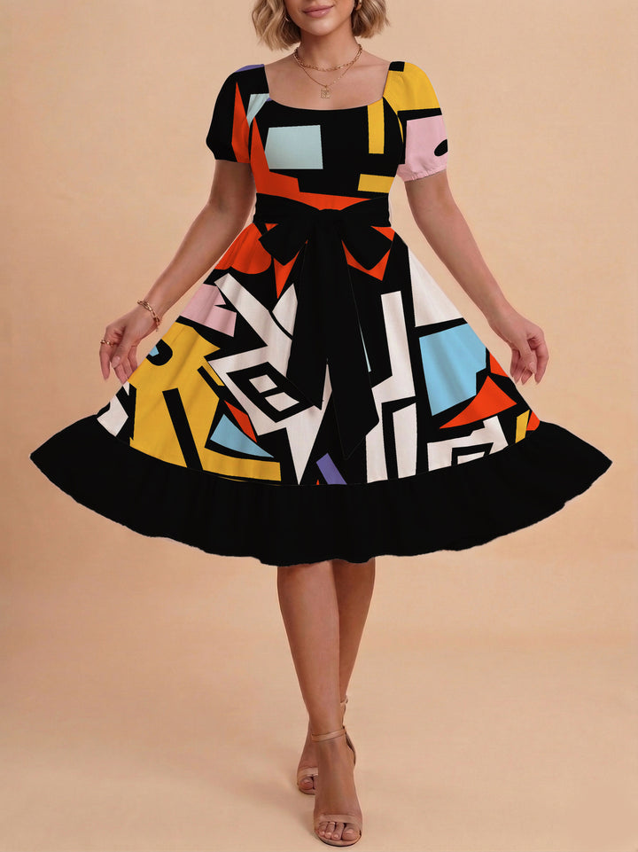 Damen schickes Glitzerkleid mit tailliertem Schnitt und Rüschensaum Drune