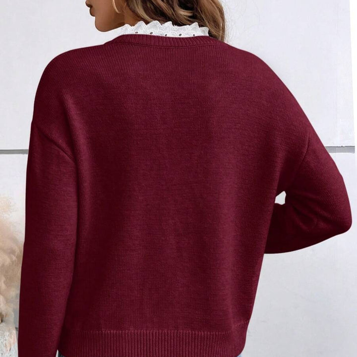 Damen Strickpullover mit elegantem Lagenlook und Rüschenkragen Drune
