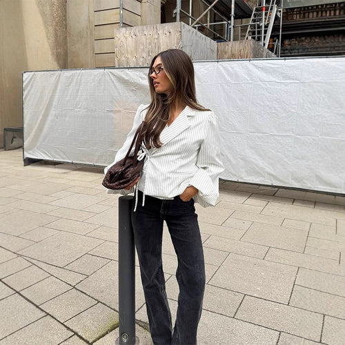 Damen elegante Taillierte Bluse mit voluminösen Ärmeln Drune