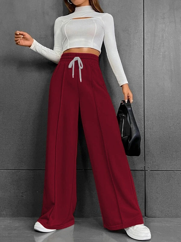 Damen nan weite High-Waist Palazzo-Jogginghose mit Kordelzug und Bügelfalte Drune