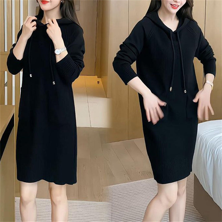 Damen Strickkleid mit Kapuze und praktischen Taschen Drune