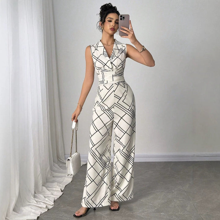 Damen Eleganter Jumpsuit mit geometrischem Muster und taillierter Passform Drune