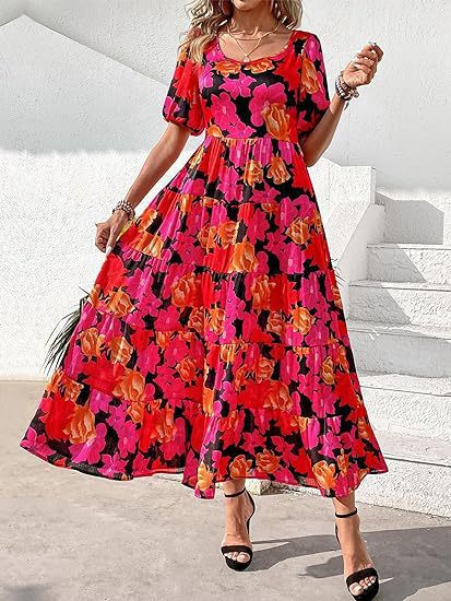 Damen Maxikleid mit schwingendem Saum und floralem Muster Drune