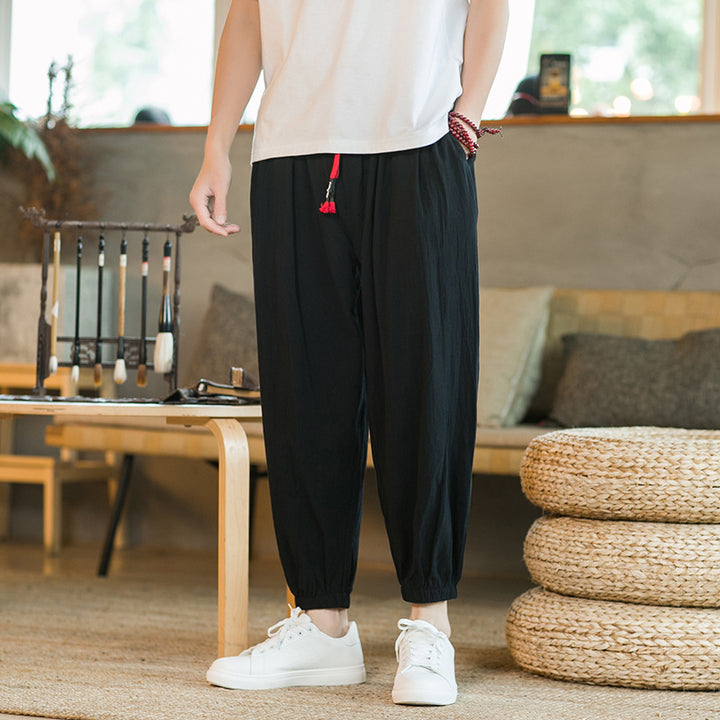 Herren nan lockere Haremshose mit elastischem Bund und dekorativem Kordelzug Drune