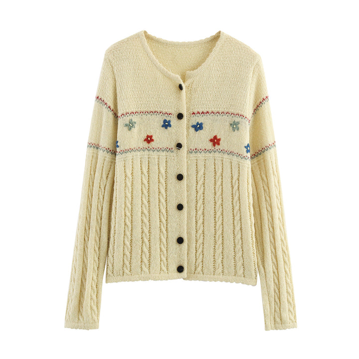 Damen Strickjacke mit floralem Design und eleganter Knopfleiste Drune