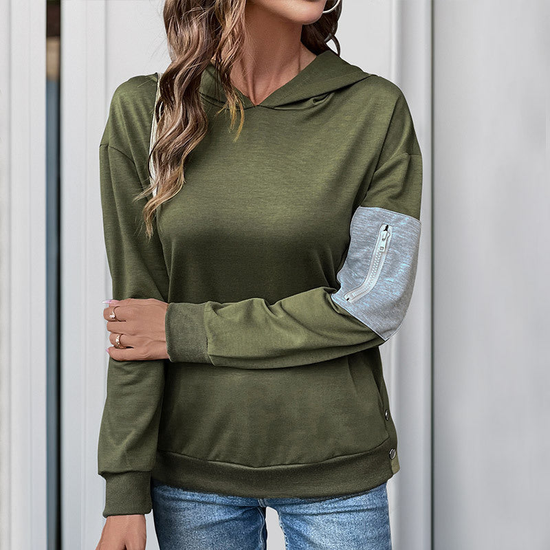 Damen lässiger Kapuzenpullover mit seitlichem Reißverschluss und modischen Akzenten Drune