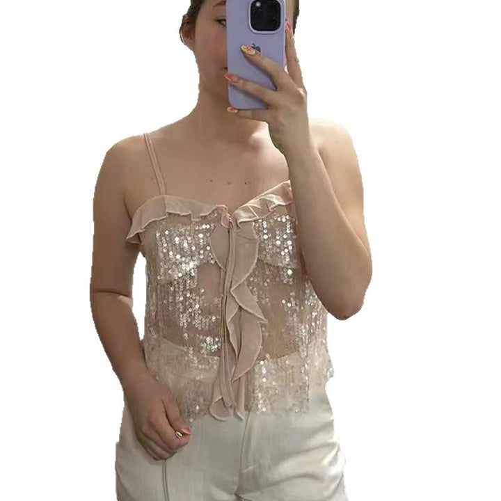 Damen Funktionsbluse mit Pailletten und Rüschen Drune