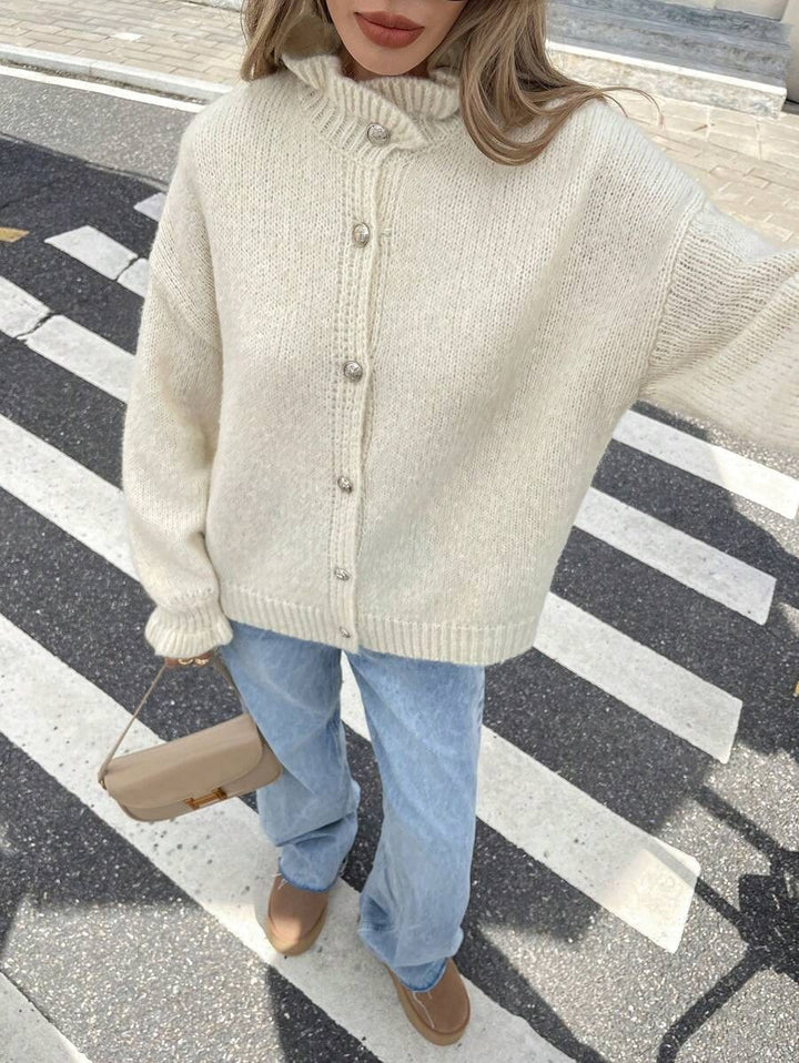 Damen lässige und oversized Strickjacke mit Knopfleiste Drune