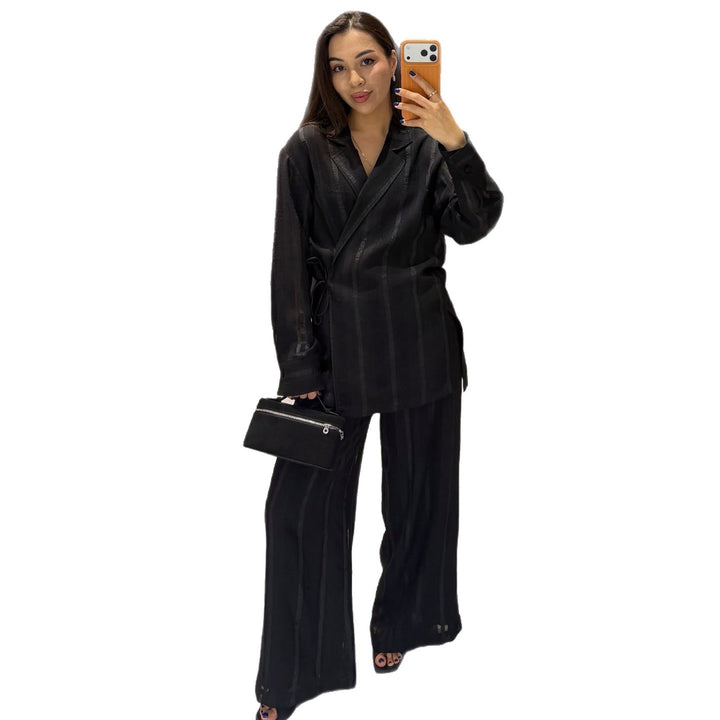 Damen Set aus stilvollem Overzised-Blazer und weit geschnittenen Hosen Drune
