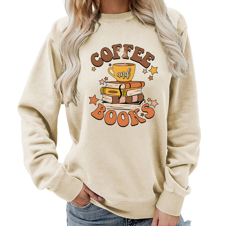 Damen Sweatshirt mit kreativem Kaffeebuch-Design Drune