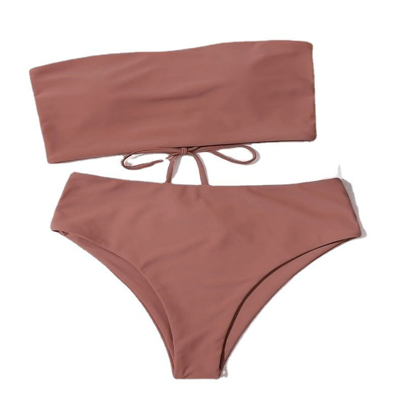 Damen Bandeau-Bikini mit hohem Taillenbund und verstellbaren Bindebändern Drune