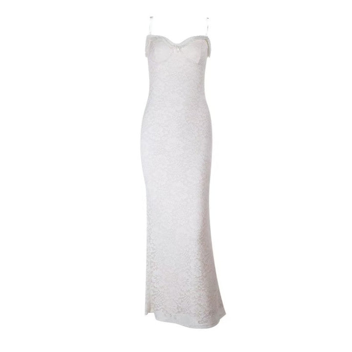 Damen Elegantes Spitzen-Maxikleid mit figurbetontem Design und süßem Rückenausschnitt Drune
