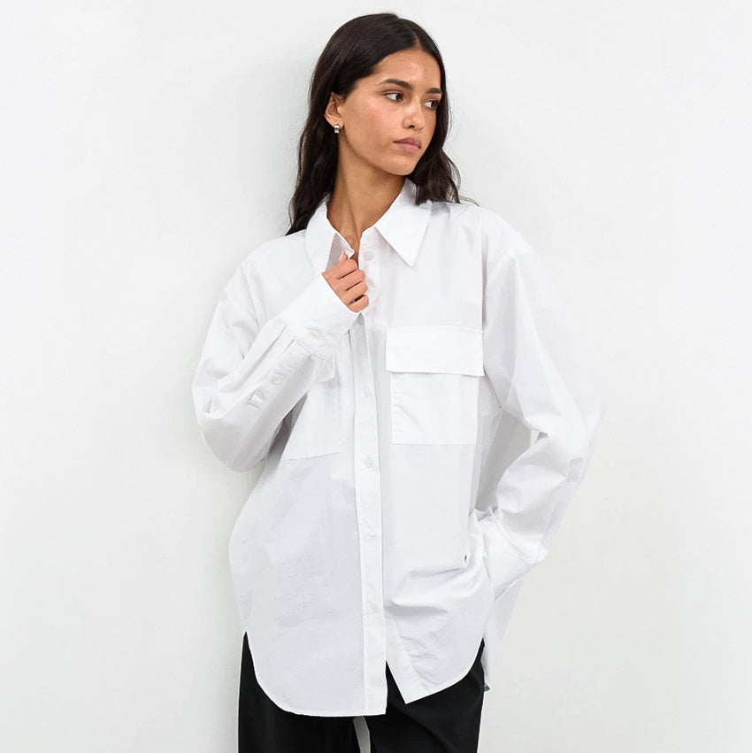 Damen Oversized Hemdbluse mit aufgesetzten Taschen und modernem Schnitt Drune