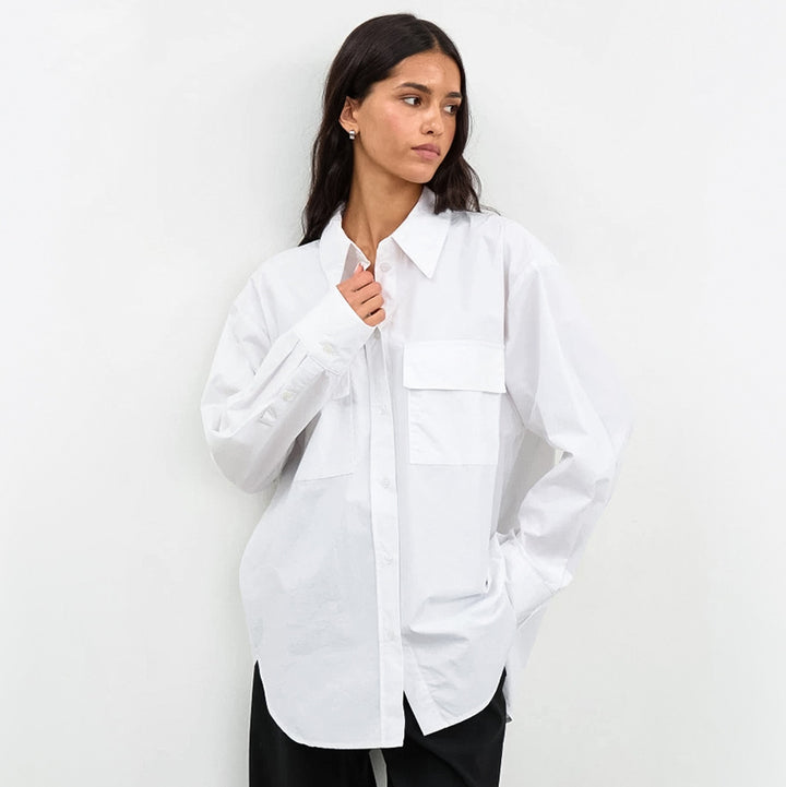 Damen Oversized Hemdbluse mit aufgesetzten Taschen und modernem Schnitt Drune