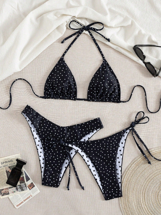 Damen Triangel-Bikini mit verspieltem Punktmuster und verstellbaren Bändern Drune