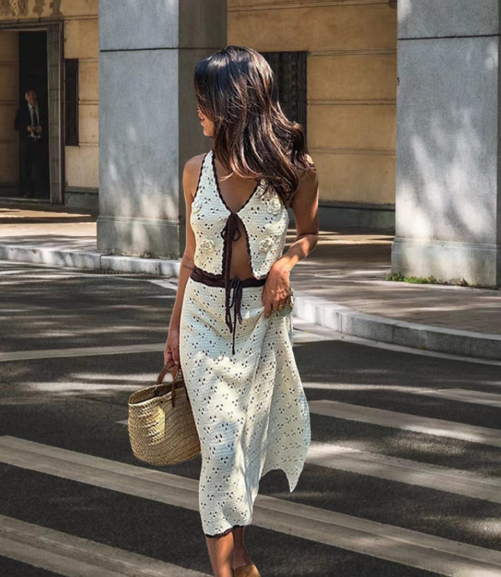 Damen Häkelkleid mit luftigen Schlitzen und eleganten Details Drune