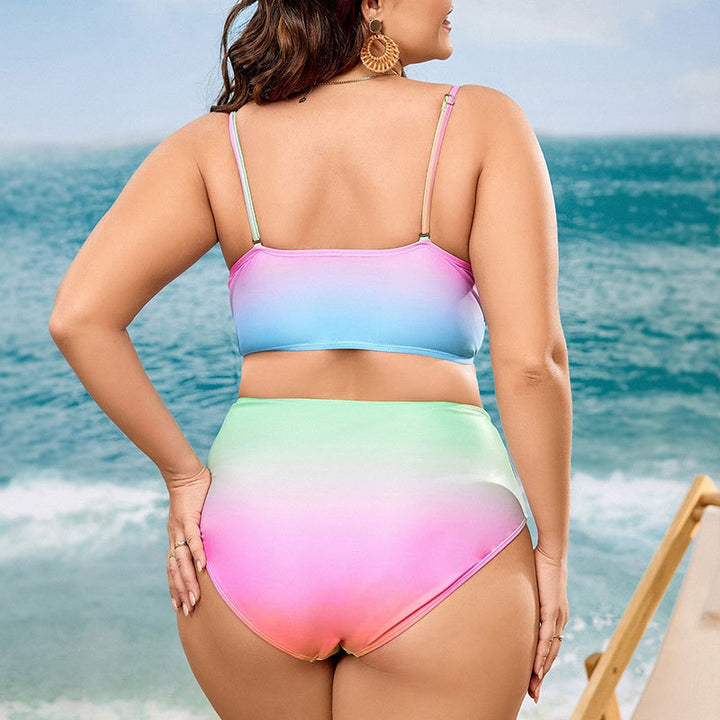 Damen Push-Up Bikini-Set mit modischem Wellenmuster und hohem Taillenschnitt Drune