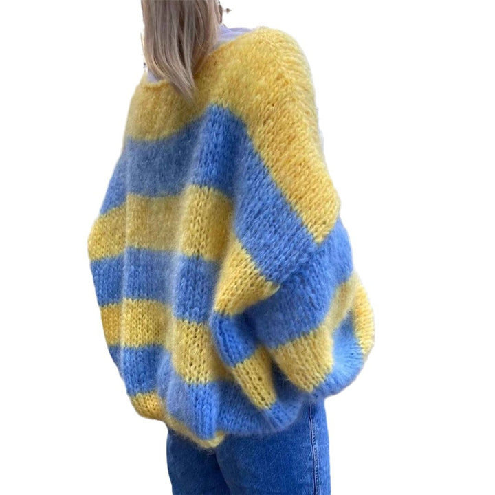 Damen Oversized Strickpullover mit auffälligem Streifenmuster Drune