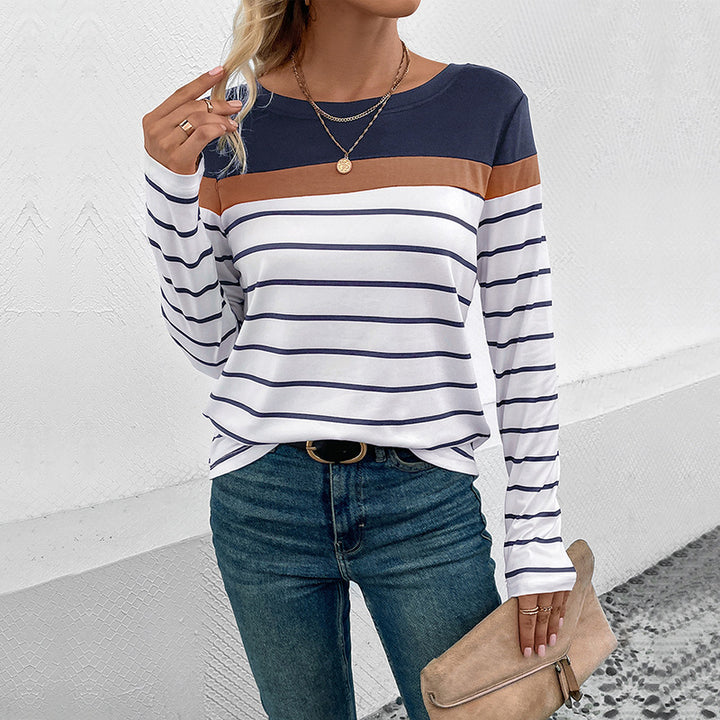 Damen gestreiftes Langarmshirt mit elegantem Farbhüpf-Design Drune