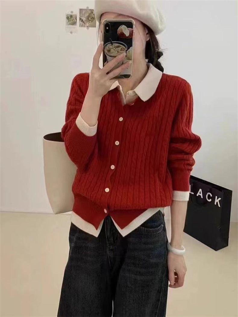 Damen gemütlicher Strickpullover mit modischem Knopfdesign und Rippenstruktur Drune