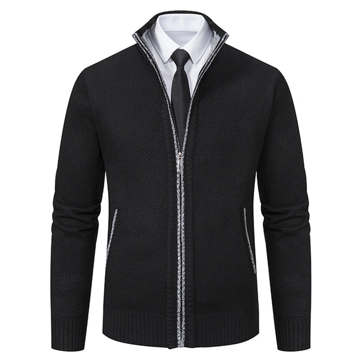 Herren elegante Strickjacke mit durchgehendem Reißverschluss und strukturiertem Design Drune
