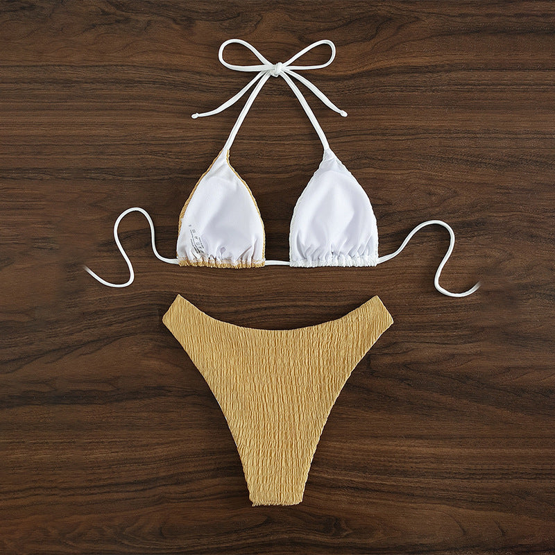 Damen Triangel-Bikini mit raffiniertem Wellenmuster und verstellbaren Trägern Drune