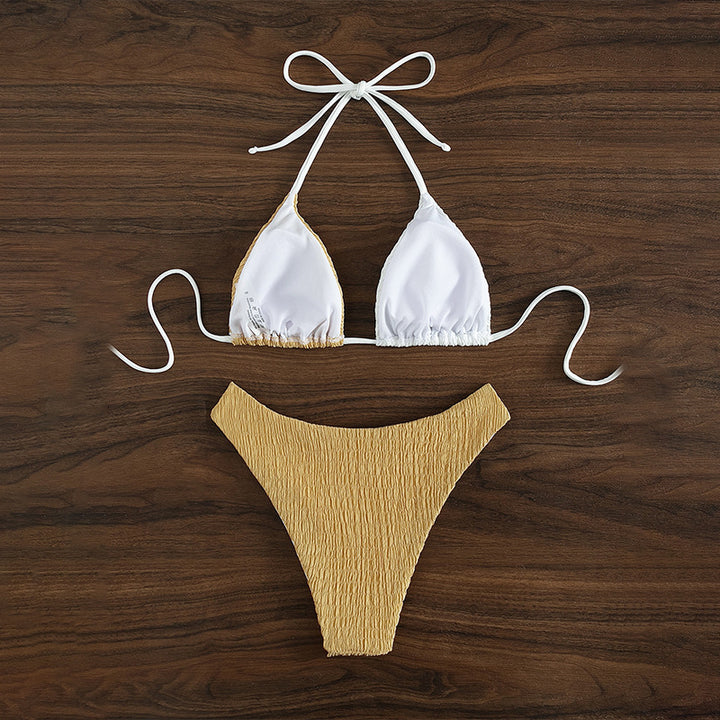 Damen Triangel-Bikini mit raffiniertem Wellenmuster und verstellbaren Trägern Drune