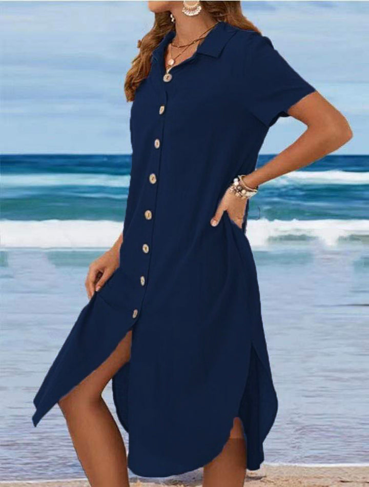 Damen Hemdblusenkleid mit Knopfdetail und schwingendem Saum Drune