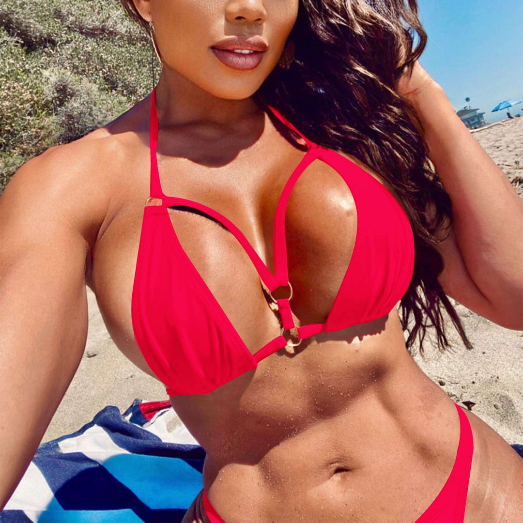 Damen Triangel-Bikini mit verstellbaren Trägern und dekorativen Details Drune