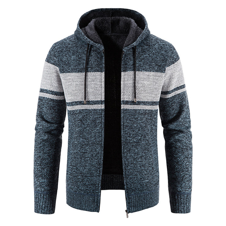 Herren nan gefütterte Strick-Kapuzenjacke mit Teddyfutter, durchgehendem Reißverschluss und Kordelzug Drune