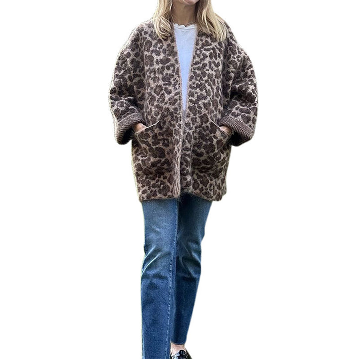 Damen Kuschelige Strickjacke im Leopardenmuster Drune