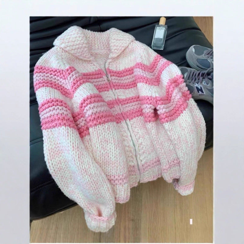 Damen Strickjacke mit breiten Streifen und hochwertigem Reißverschluss Drune